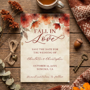 Autumn Terracotta Floral Fall In Love Wedding Save The Date