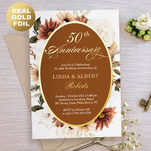 Autumn Terracotta Floral Wedding Anniversary Gold