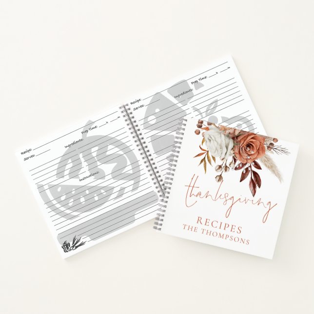 Autumn Terracotta Florals Thanksgiving Recipes Notebook (Inside)