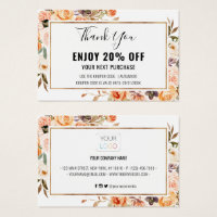 Autumn Terracotta Gold Floral Discount Coupon Card
