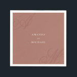 Autumn Terracotta Modern Edge Elegant Monogram Napkin<br><div class="desc">A simple modern minimalist design with an elegant edge, this unique wedding napkin design features beautiful calligraphy script monograms of the bride and groom on alternate corners. The bride and groom's names are centred with a clean classic look on an earthy autumn terracotta background with ivory beige text. Replace the...</div>