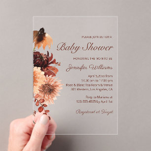 Autumn Terracotta Rust Floral Baby Shower Chic Acrylic Invitations