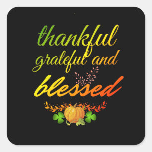 Autumn Thankful Grateful Blessed Fall Floral Square Sticker