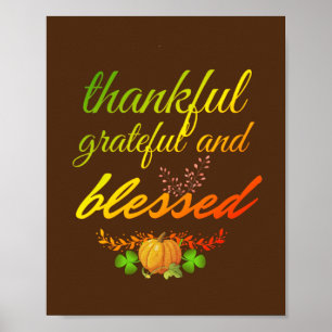 Autumn Thankful Grateful Blessed Fall pumpkin Poster