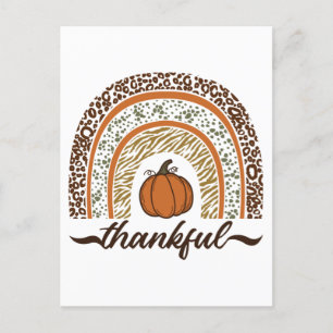 Autumn Thankful Pumpkin Pie Rainbow Thanksgiving Postcard