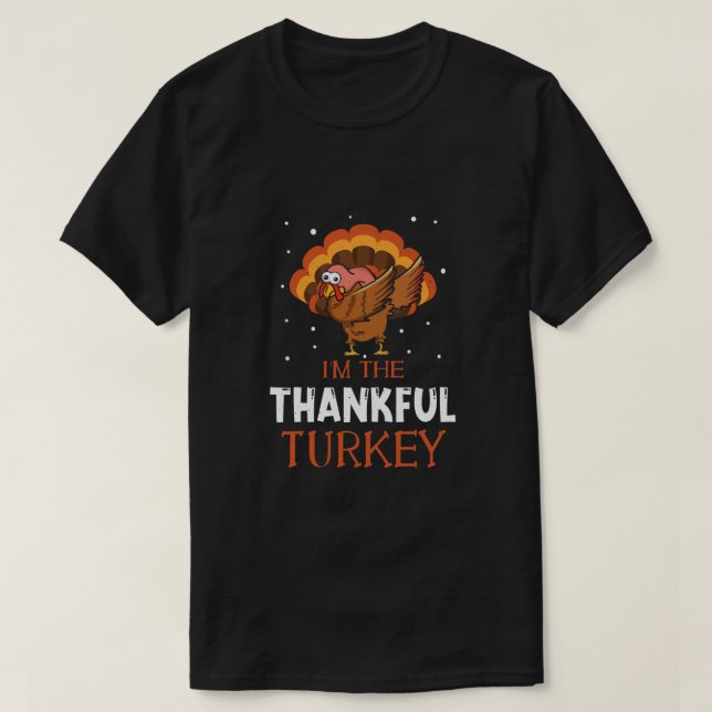 Autumn Thankful Turkey Dab Dabbing Happy Thanksgiv T-Shirt (Design Front)