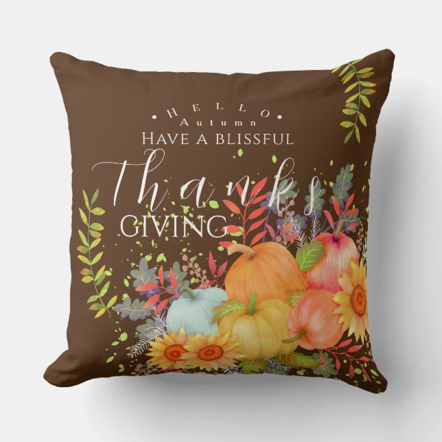 Autumn Thanksgiving Brown Cushion (Front)