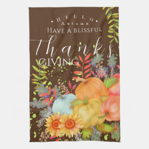 Autumn Thanksgiving Brown Tea Towel