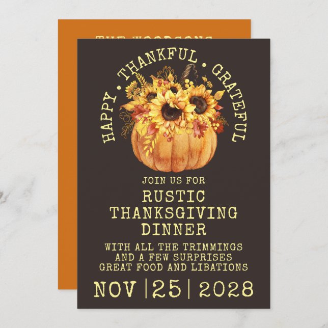 Autumn Thanksgiving Dinner Invitation (Front/Back)