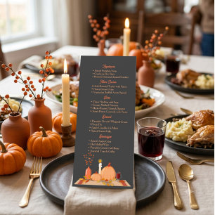 Autumn Thanksgiving Dinner Menu Card Dark Charcoal