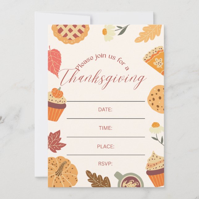 Autumn Thanksgiving Dinner Party Art Invitation (Front)