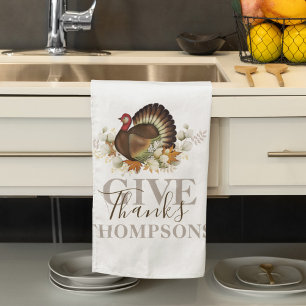Autumn Thanksgiving Give Thanks Personalised Tea Towel