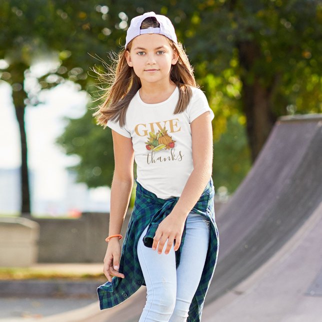 Autumn Thanksgiving Give Thanks Typography T-Shirt (Give Thanks fall harvest t shirt)