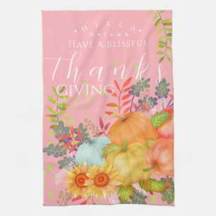 Autumn Thanksgiving Pink Tea Towel