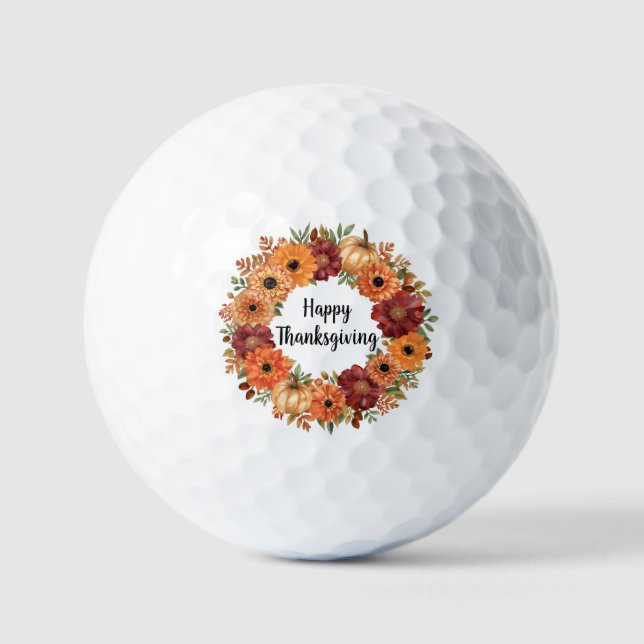 Autumn Thanksgiving Pumpkin and flowers   Golf Balls (Front)