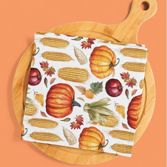 Autumn Thanksgiving Pumpkin Corn Food Tea Towel (Creator Uploaded)
