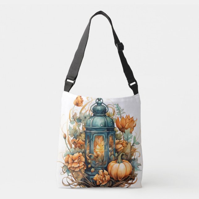 Autumn Thanksgiving Pumpkin Lantern Harvest Crossbody Bag (Front)