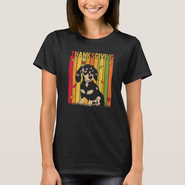 Autumn Thanksgiving Retro Dachshund Dog  Thanksgiv T-Shirt (Front)