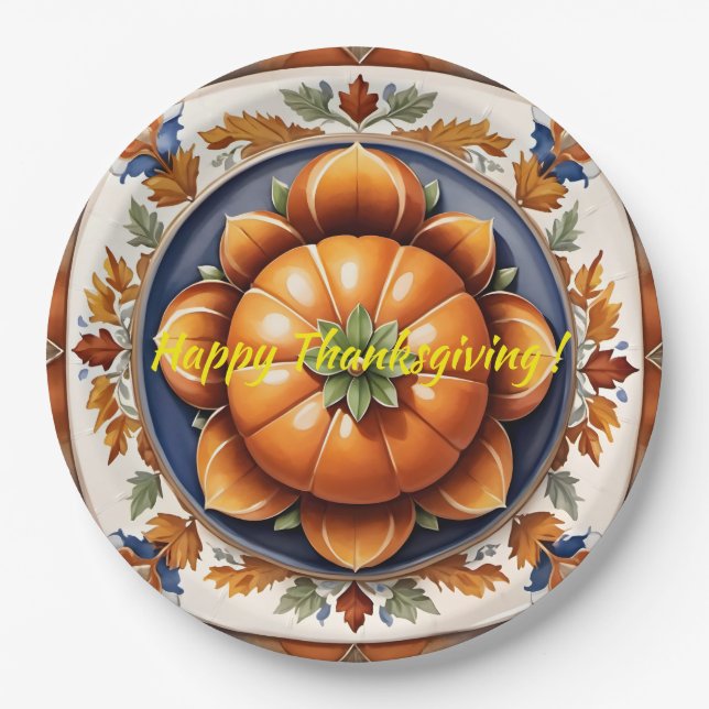 Autumn Thanksgiving Trendy Pumpkin Collection Paper Plate (Front)
