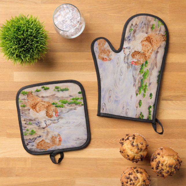 Autumn the Chicken Oven Mitt & Pot Holder Set (Top Down)
