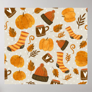 Autumn Theme Seamless Tile Pattern Poster