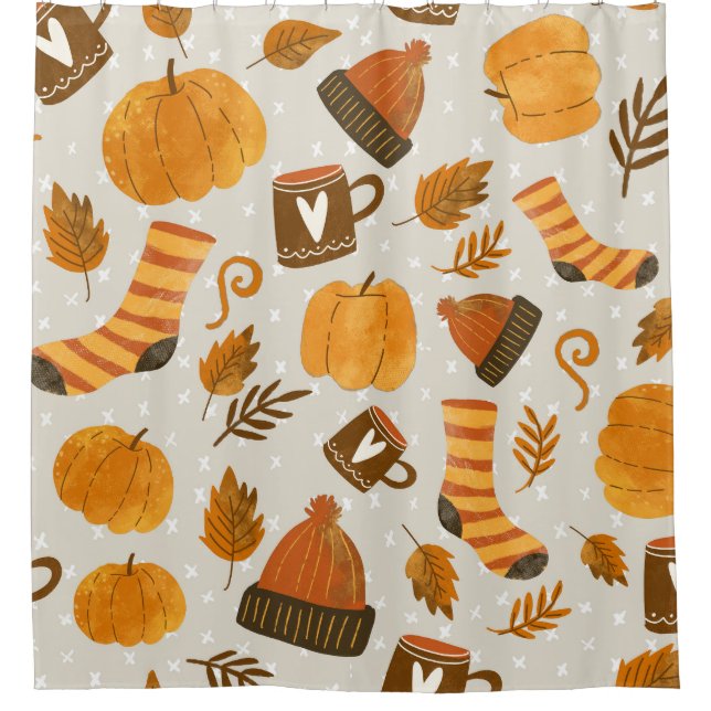 Autumn Theme Seamless Tile Pattern Shower Curtain (Front)