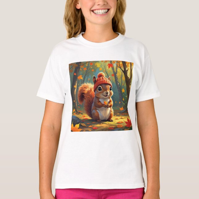 Autumn Theme T-Shirt | Fall Squirrel (Front)