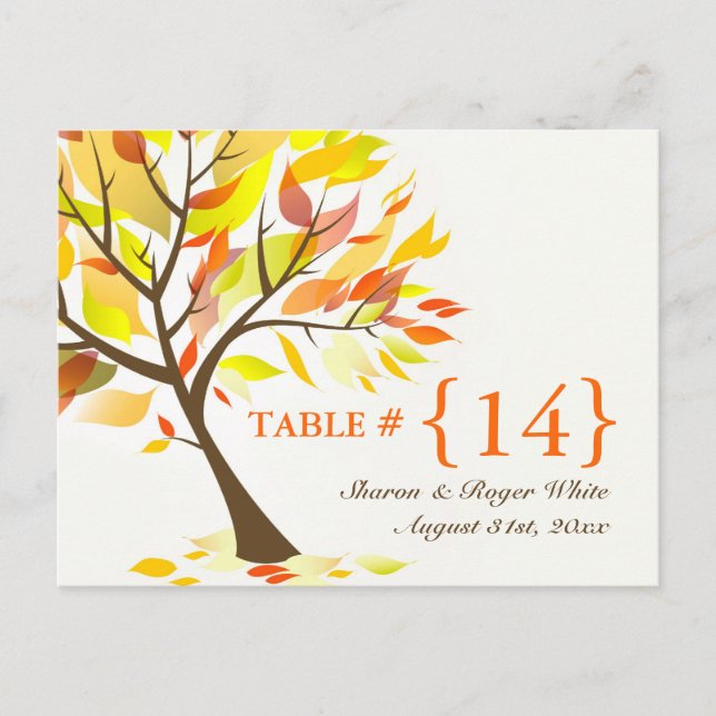 Autumn Theme Wedding Table Number Seats Cards (Front)