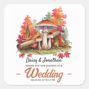 Autumn theme with mushroom watercolor wedding square sticker