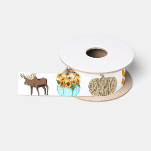autumn themed art on ribbon satin ribbon