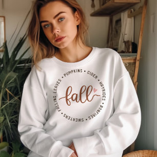 AUTUMN THEMED FALLING LEAVES, CIDER, PUMPKINS SWEATSHIRT