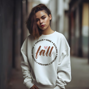 AUTUMN THEMED FALLING LEAVES, PUMPKIN, CIDER SWEATSHIRT