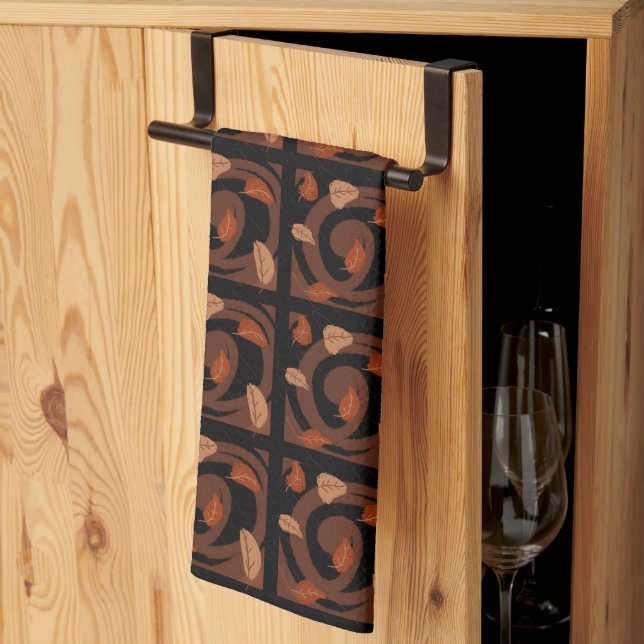Autumn themed kitchen hand towel warm brown tones (Thirds Fold)