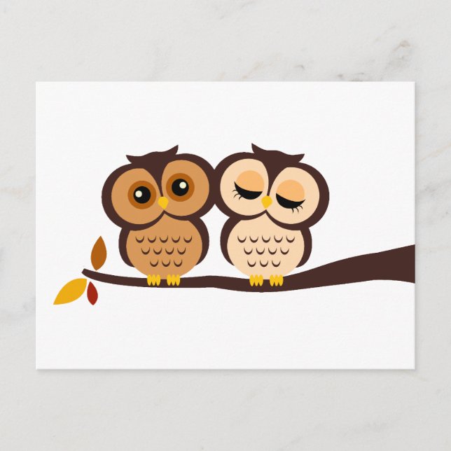 Autumn Themed Owls Wedding RSVP Invitation Postcard (Front)