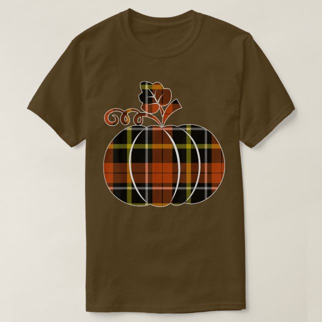Autumn themed Plaid Pattern Pumpkin Halloween Than T-Shirt (Design Front)