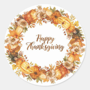 Autumn themed thanksgiving with flowers  pumpkins classic round sticker