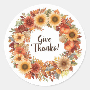 Autumn themed thanksgiving with flowers  pumpkins classic round sticker
