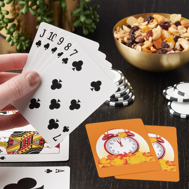 Autumn Time Change Fall Leaves And Retro Clock  Playing Cards (Creator Uploaded)