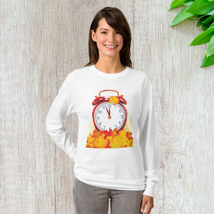 Autumn Time Change Fall Leaves And Retro Clock  T-Shirt