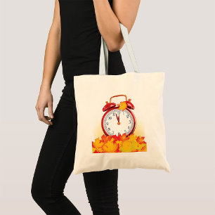 Autumn Time Change Fall Leaves And Retro Clock  Tote Bag