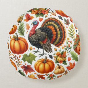 Autumn Tom Turkey Pumpkin Pattern Round Cushion