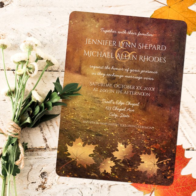 autumn trail maple leaves rustic wedding invitation (Creator Uploaded)