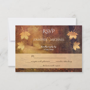 autumn trail maple leaves rustic wedding rsvp card