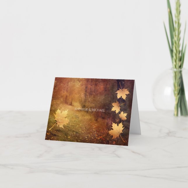 autumn trail maple leaves rustic wedding thank you (Front)
