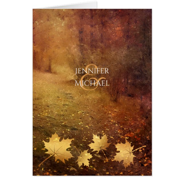 autumn trail maple leaves rustic wedding thank you (Front)
