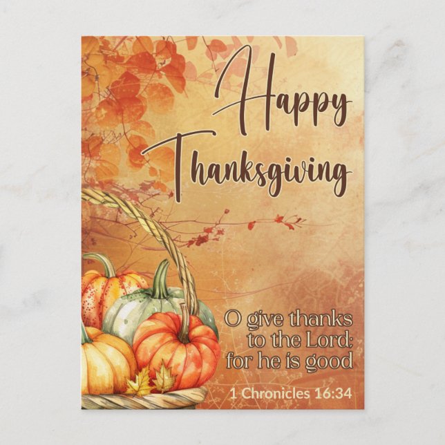 Autumn Tree 1 Chronicles 16:34 Happy Thanksgiving  Holiday Postcard (Front)