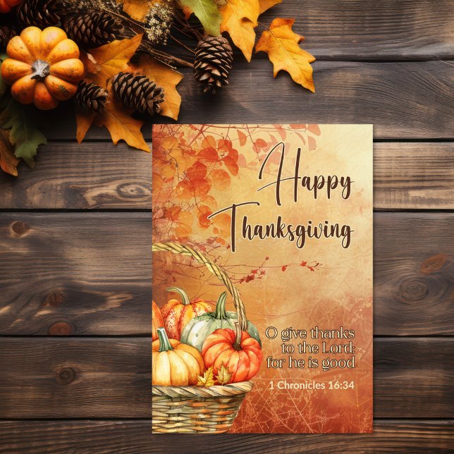 Autumn Tree 1 Chronicles 16:34 Happy Thanksgiving  Thank You Card (Autumnal Tree Bible Verse Thanksgiving Card)