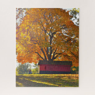 autumn tree and barn jigsaw puzzle