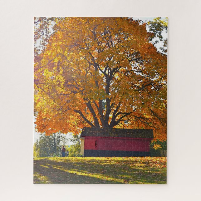 autumn tree and barn jigsaw puzzle (Vertical)