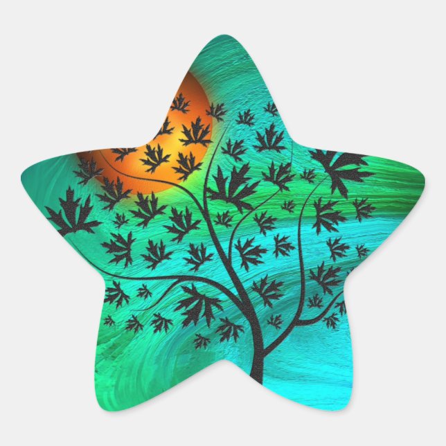 Autumn Tree and Harvest Moon Star Sticker (Front)
